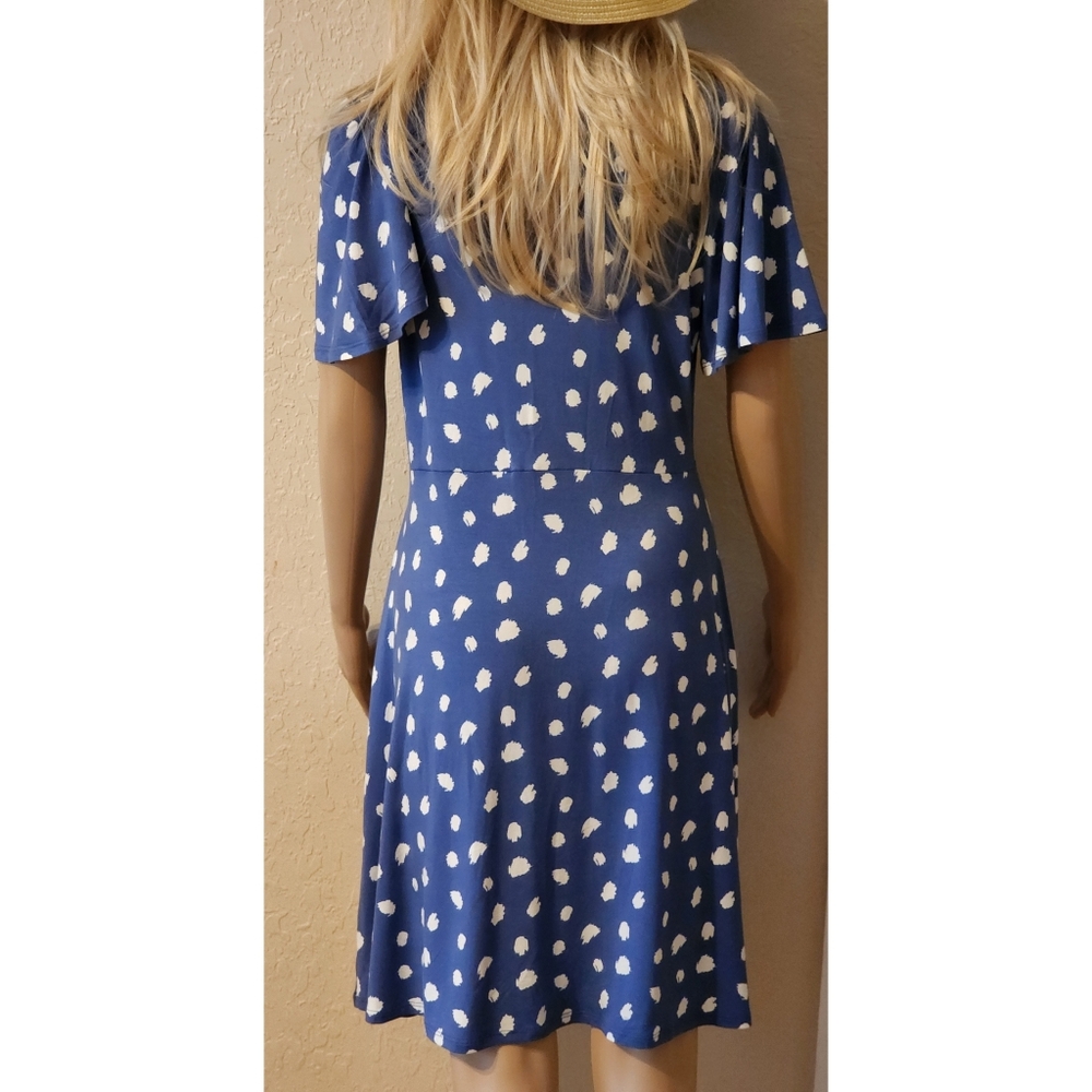 41 Hawthorn Mini Dress Blue W/ White Polka Dots Short Flutter Sleeves Size M - Picture 4 of 6